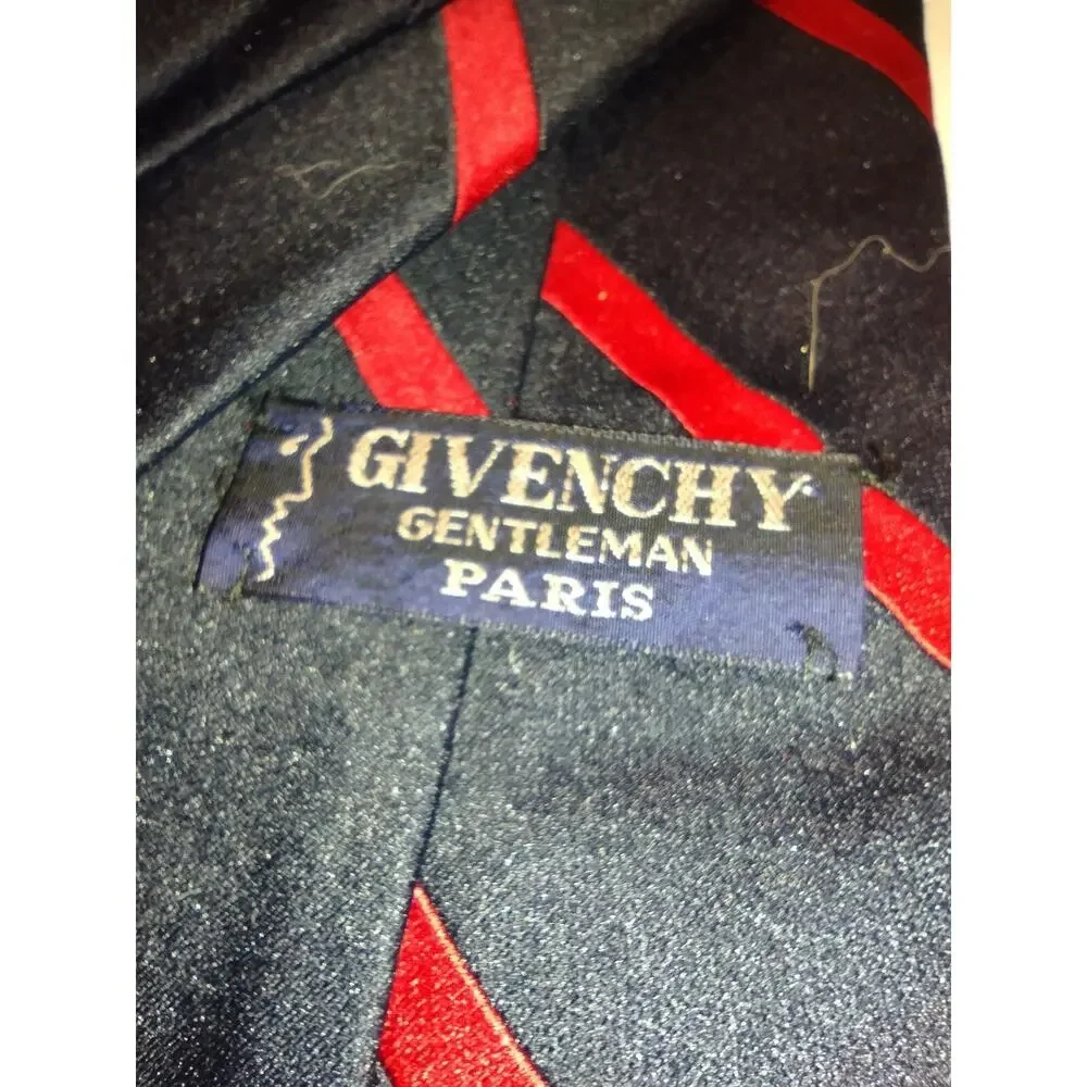 Vintage Givenchy Gentleman Paris Navy Black Red Striped Necktie 100% Polyester